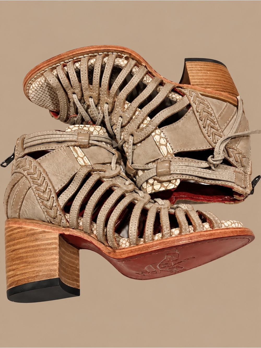 Freebird Wazee Beige Multi Leather Heeled Sandals Size 6 – Brand New w/ Box